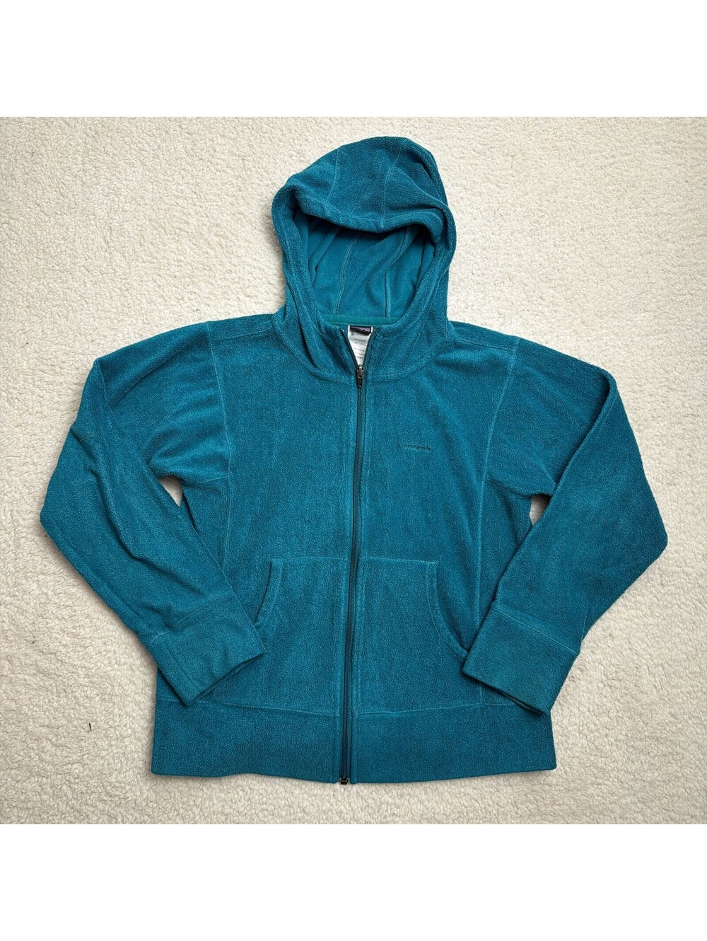 Patagonia Full Zip Hoodie Womens S Teal Fleece Hooded Jacket Kangaroo Pockets